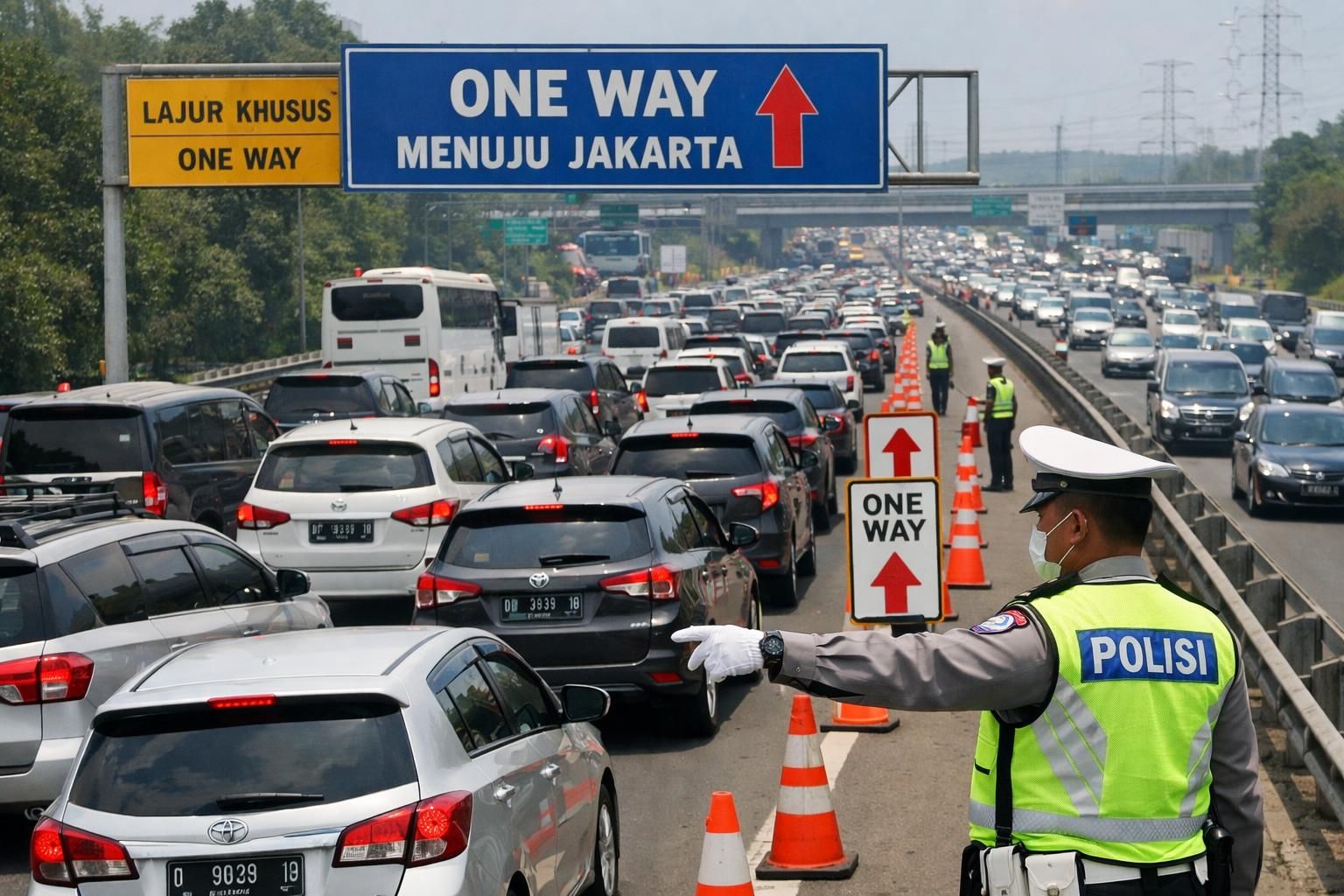 arus balik satu arah mulai diberlakukan hari ini pukul 14.00. kakorlantas memberikan imbauan penting untuk para pemudik agar perjalanan aman dan lancar.