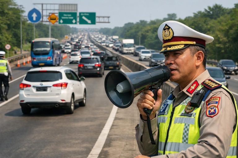 arus balik satu arah dimulai hari ini pukul 14.00. kakorlantas memberikan imbauan penting bagi para pemudik untuk kelancaran dan keselamatan perjalanan.
