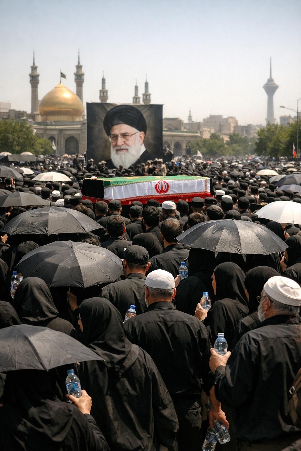 terik matahari yang membakar membuat pelayat basah kuyup saat penghormatan terakhir ayatollah ali khamenei, suasana haru dan penuh penghormatan di detiknews.