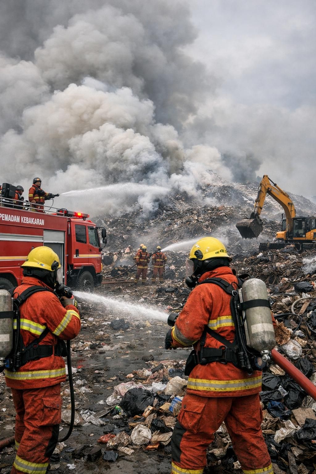 update terbaru mengenai kebakaran yang telah berlangsung selama lima hari di tempat pembuangan akhir (tpa) jatiwaringin. informasi terkini dan langkah penanganan kebakaran.