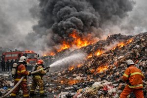 update terkini mengenai kebakaran di tpa jatiwaringin yang sudah memasuki hari kelima, termasuk upaya pemadaman dan dampak situasi.