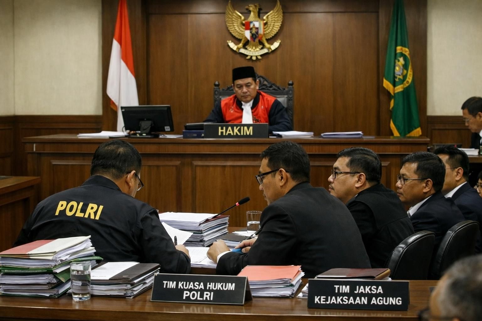 polri dan kejaksaan agung bersatu menolak gugatan yang diajukan oleh febrie serta meminta hakim untuk menahan praperadilan dalam kasus tersebut.