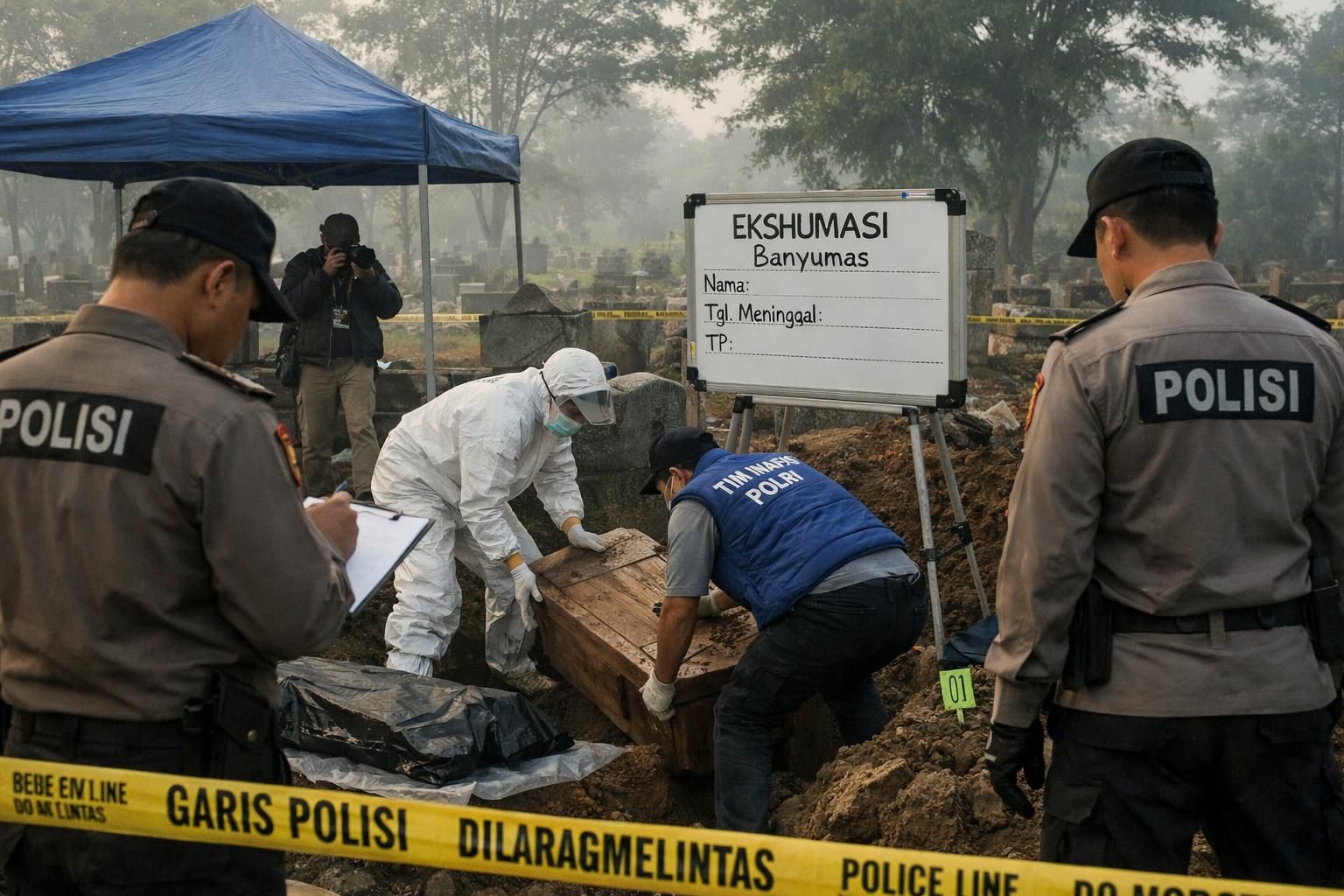 proses ekshumasi jenazah sutrimo dimulai pagi ini di bawah pengawasan brigjen hastry, disiarkan oleh detiknews.